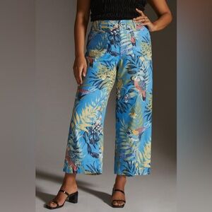 Maeve Blue Parrot Print Wide-Leg Pants